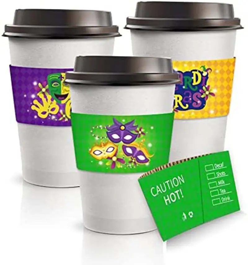 Uchampak- Disposable Coffee Tea Cup Sleeve Paper Sleeve Packaging Paper Cup Holder Anti-scalding Corrugated Cup Sleeves 1