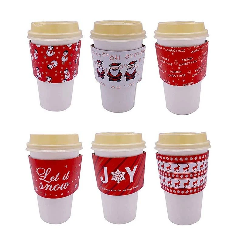 Uchampak - Kraft Disposable Paper Cup Sleeves for 12 and 16oz cups for Hot Chocolate Cocoa or Cold Cup 1