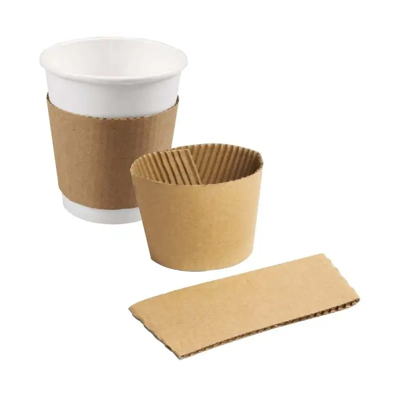 Uchampak- Disposable Corrugated Hot Cup Jackets Kraft Paper Sleeves Protective Heat Insulation Drinks Cup Sleeves 1