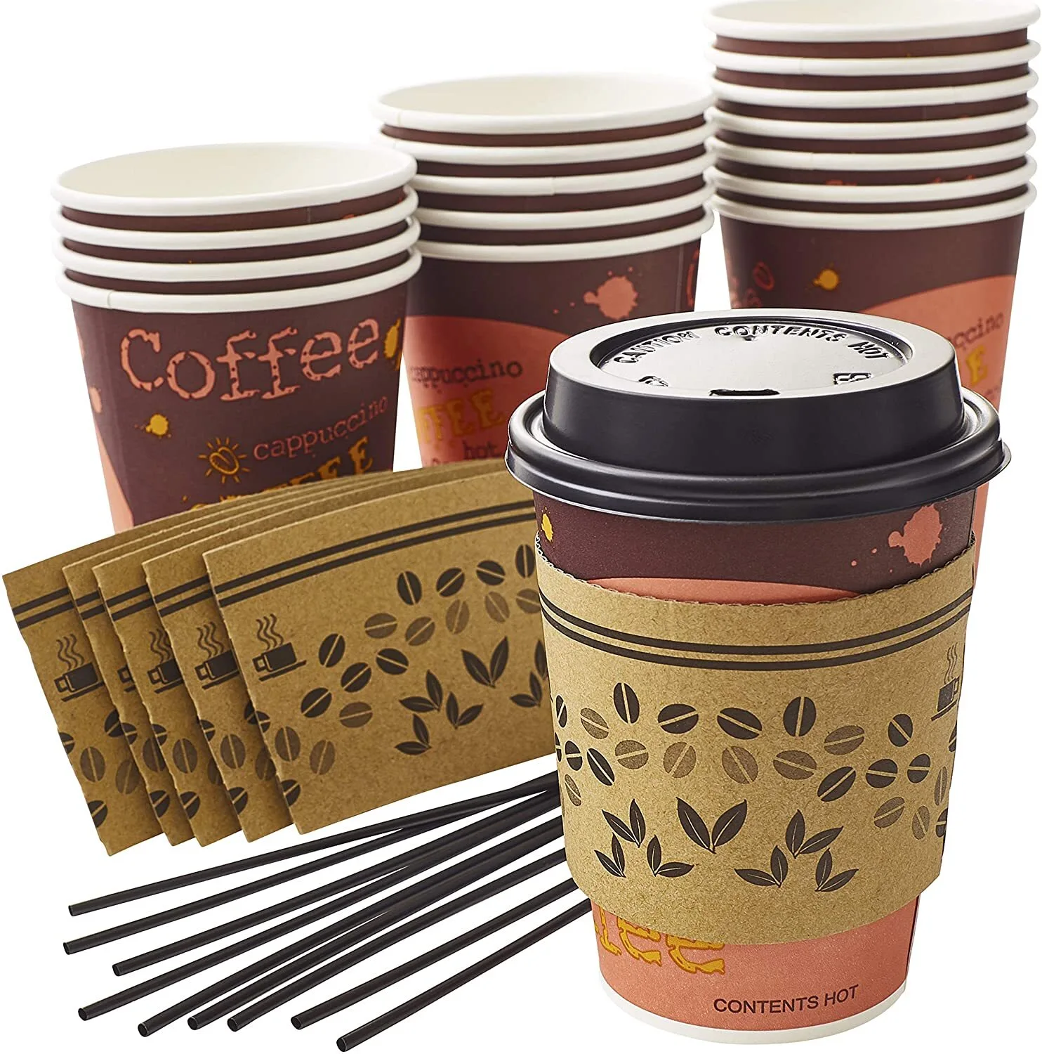 Uchampak- Paper Cup Sleeve Disposable Coffee Tea Cup Sleeve Paper Sleeve Packaging Paper Cup Holder Cup Sleeves 1