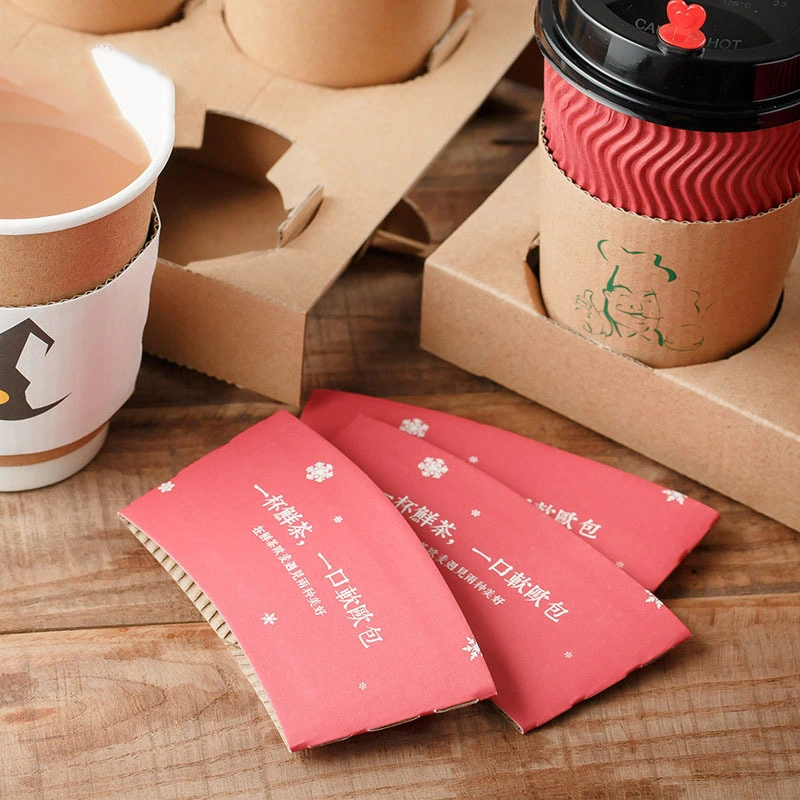 Uchampak- Custom 8oz/12oz/16oz Christmas design hot drink paper coffee cup paper sleeve Cup Sleeves 1