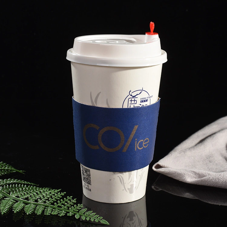 Uchampak- New Custom Logo PU Leather Coffee Cup Sleeve with handle Cup Sleeves 1
