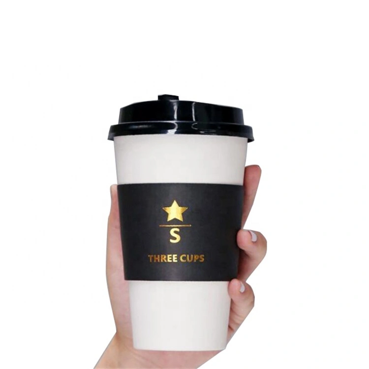Uchampak - Disposable black printed sleeve for hot coffee Cup Sleeves 1