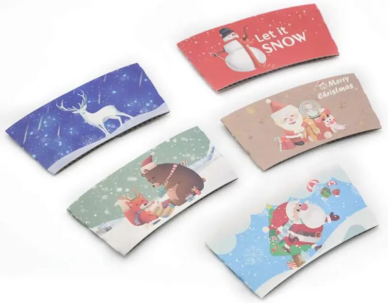 Uchampak- Custom Cup Sleeves Paper Sleeve Packaging Paper Cup Holder Anti-scalding Corrugated Cup Sleeves 1