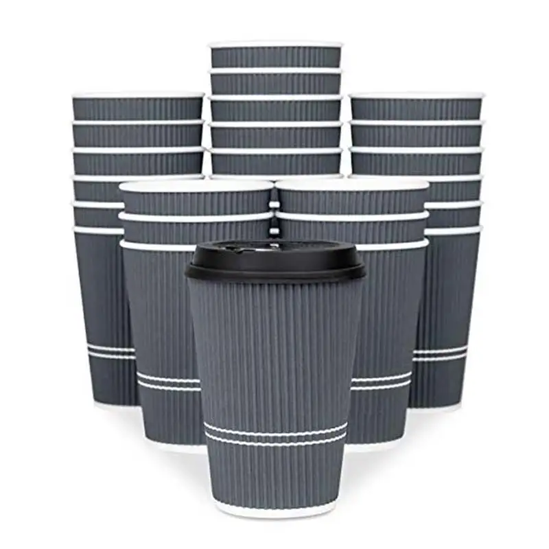 ఉచంపక్- హాట్ కాఫీ పేపర్ కప్ బ్లాక్ డిస్పోజబుల్ డబుల్ వాల్ గోల్డ్ కస్టమ్ లోగో మొత్తం 4oz 8oz 12oz ప్యాకేజింగ్ రిప్పల్ వాల్ కప్ 1