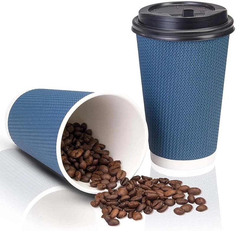 Uchampak- Hot Coffee Paper Cup Black Disposable Double Wall  Custom Logo All 8oz 12oz  Style Packaging Ripple wall cup 1