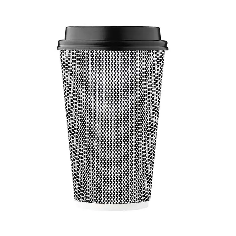 Uchampak- Hot Coffee Paper Cup Black Disposable Double Wall  Custom Logo All 8oz 12oz Time Packaging Ripple wall cup 1