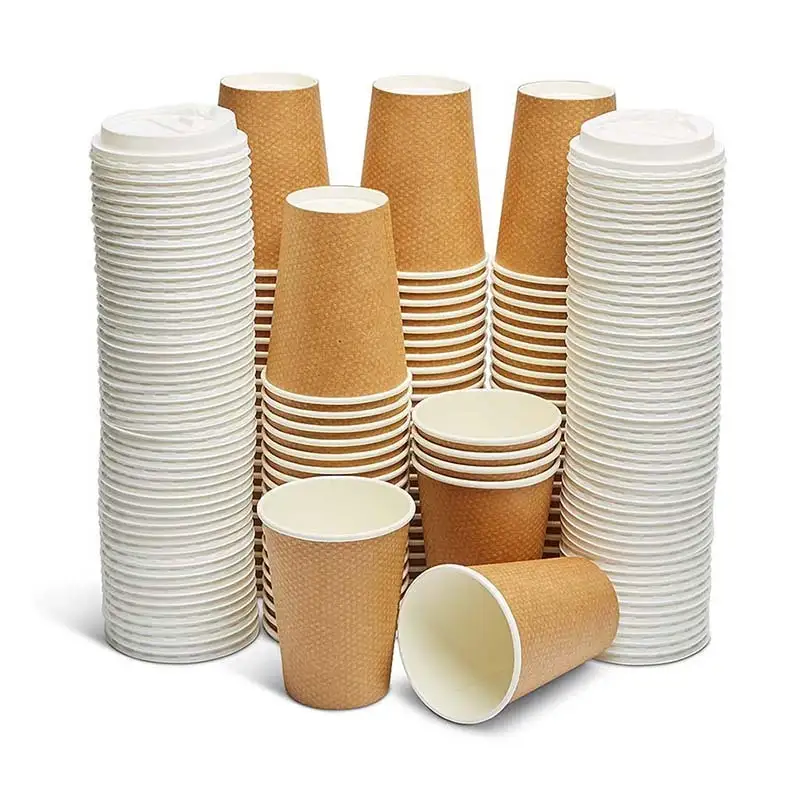 Бумажные стаканчики Uchampak с изолированными гофрированными рукавами, бумажные стаканчики с волнистыми стенками для напитков, чашки для горячего кофе, чашки с двойными стенками 1