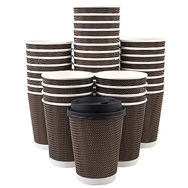 Uchampak - Hot Coffee Paper Cup Black Disposable Double Wall Gold Foil Stamping Custom 8oz 12oz Ripple wall cup 1