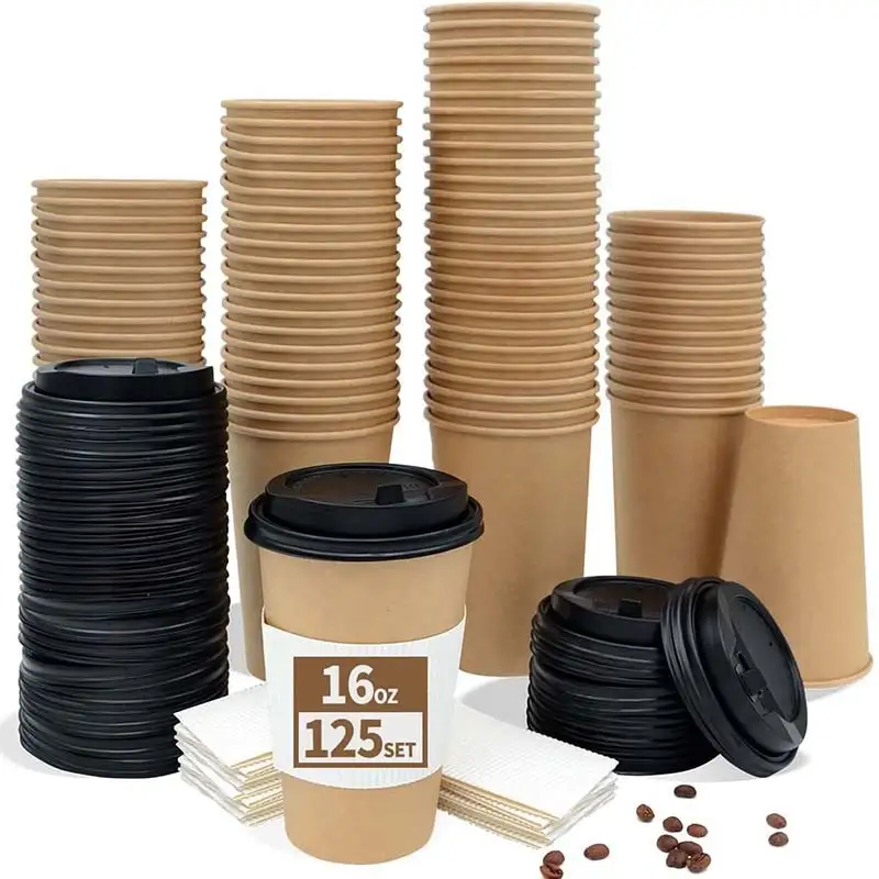 Uchampak - Kraft Paper Hot Coffee Cups All 4oz 8oz 10oz 12oz 16oz 20oz Paper cups printed paper cups Single wall cup 1