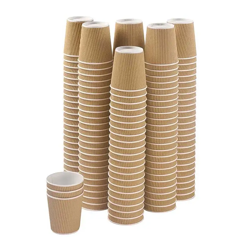 Uchampak - ถ้วยกระดาษ ถ้วยกระดาษลูกฟูกแบบใช้แล้วทิ้ง แก้วกระดาษติดผนังระลอกสำหรับเครื่องดื่ม ถ้วยกาแฟร้อน ถ้วยผนังระลอก 1