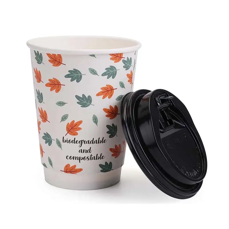 Uchampak- Copo de papel para café quente, descartável, parede dupla, logotipo personalizado, todos os 8 onças, 12 onças, embalagem de tempo, copo de parede única 1