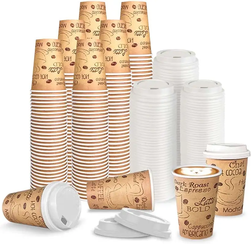 Uchampak- כוס קפה חד פעמית מנייר, כוסות שתייה חמות/קרה עבור מסיבה, פיקניק, כוס קיר בודד לנסיעות1 1