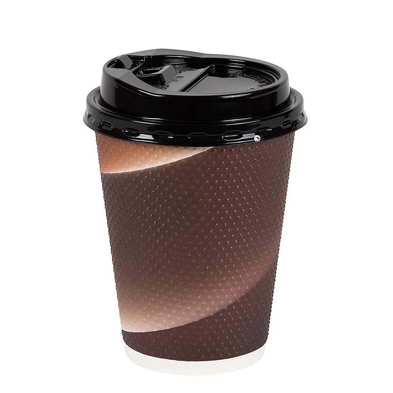 Uchampak- Hot Coffee Paper Cup Black Disposable Double Wall Gold Foil Stamping 8oz 12oz Packaging Ripple wall cup 1