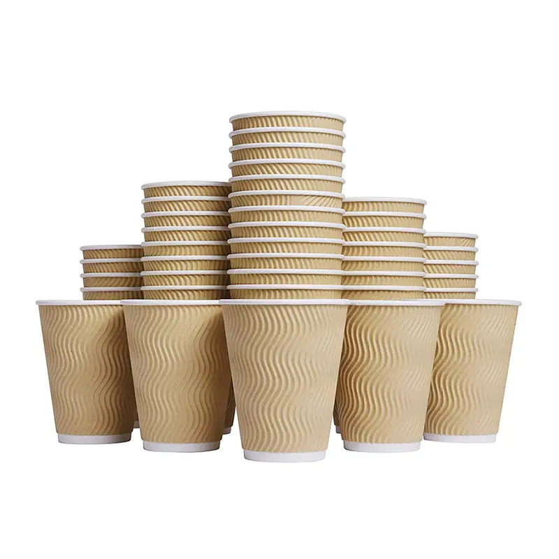 Uchampak- Double wall paper cup Custom Logo Square Paper Green Gold Lefifi Wall Craft STYLE Food Ripple wall cup 1