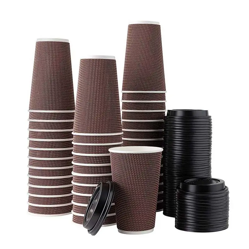 Uchampak - Papirnata skodelica za vročo kavo, črna dvojna stena za enkratno uporabo, logotip po meri, vse 8oz, 12oz, časovna embalaža, valovita stenska skodelica 1