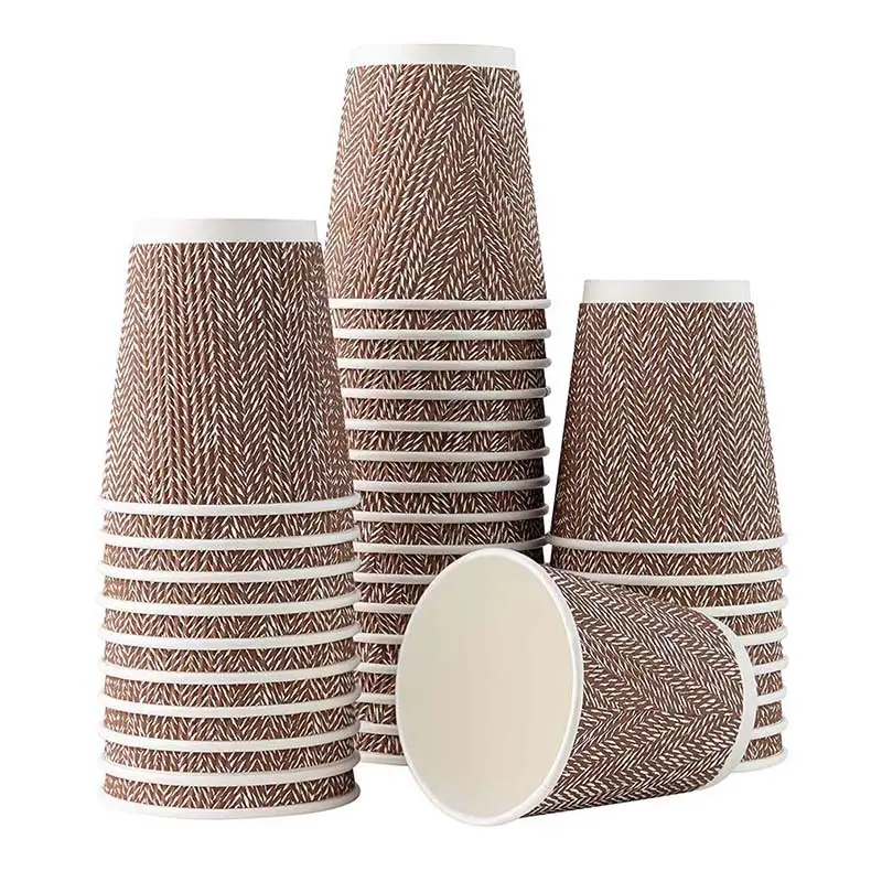 Uchampak - Бумажный стаканчик для горячего кофе, черный, одноразовый, с двойными стенками, с логотипом, 8 унций, 12 унций, упаковка, чашка с волнистыми стенками 1