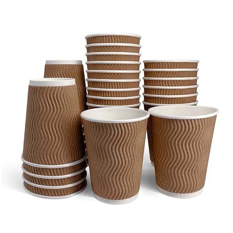 Uchampak - Cawan Kertas Kopi Panas Hitam Boleh Guna Dinding Dua Kali Setem Kerajang Emas Logo Tersuai Semua 4oz 8oz 12oz Kerajinan Gaya Gsm Pembungkusan Cawan dinding riak 1