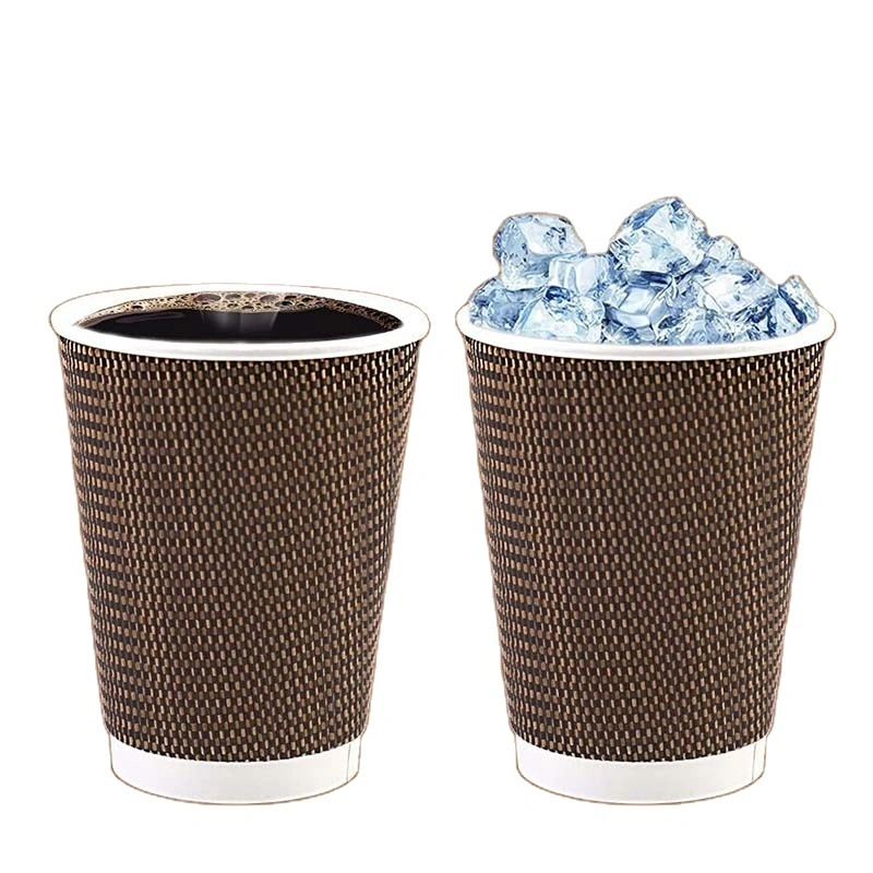 Uchampak - Hot Coffee Paper Cup Disposable ripple wal printed 12oz 16oz to go cups Ripple wall cup 1