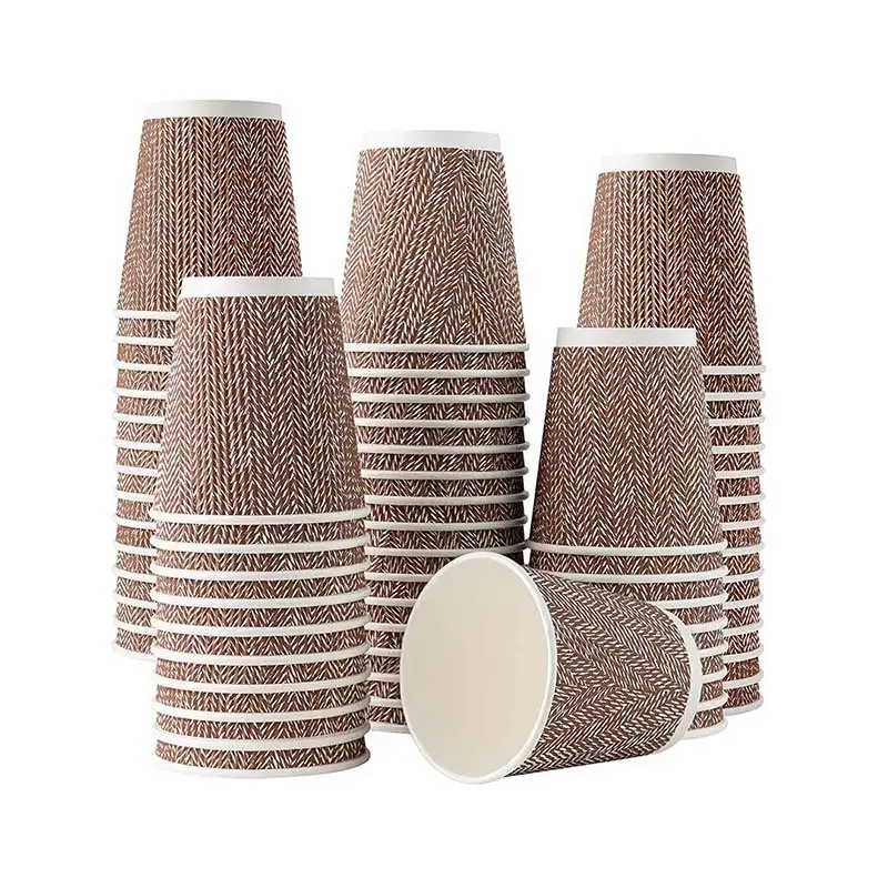 Uchampak- Disposable Double Wall Gold Foil Stamping Custom Logo Craft Gsm Style Time Packaging Ripple wall cup 1