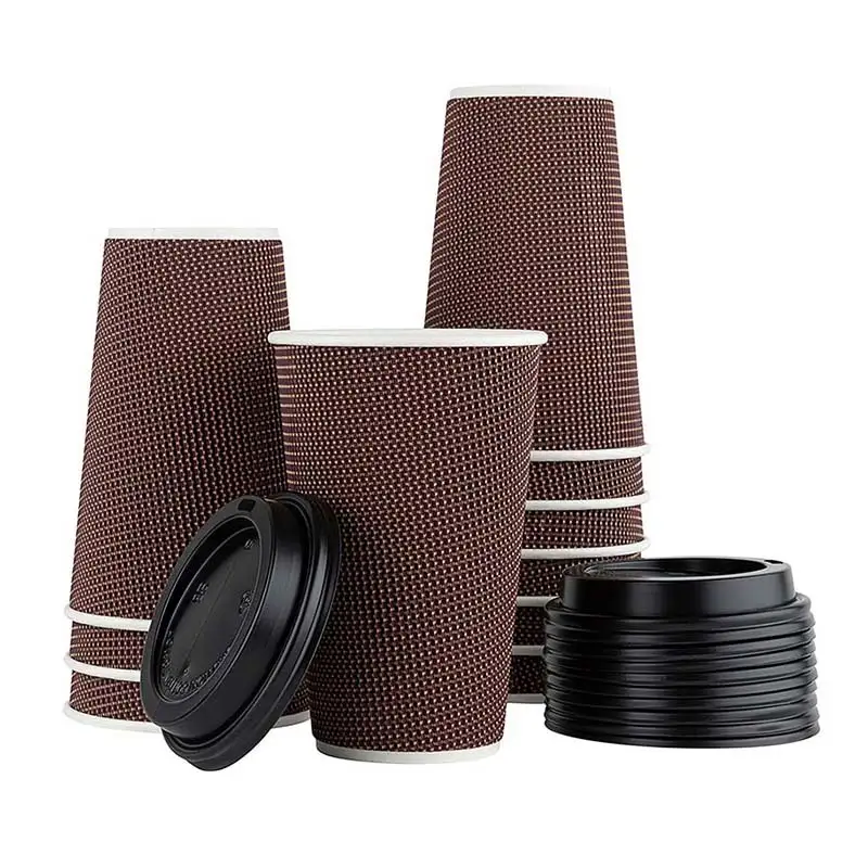 Uchampak- Hot Coffee Paper Cup Black Disposable Double Wall Gold Foil Stamping Custom Logo 1