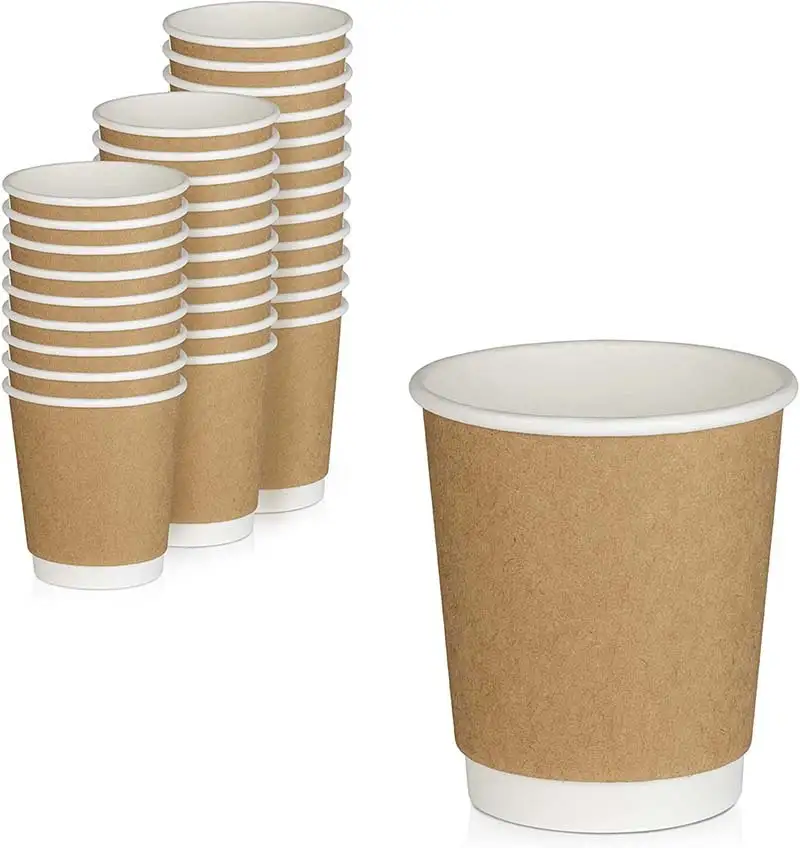 Uchampak – 8 Unzen, 10 Unzen, 12 Unzen, 16 Unzen, 20 Unzen Kraftpapier-Heißkaffeetassen, Kraftpapierbecher, Kaffeebecher, doppelwandiger Becher 1