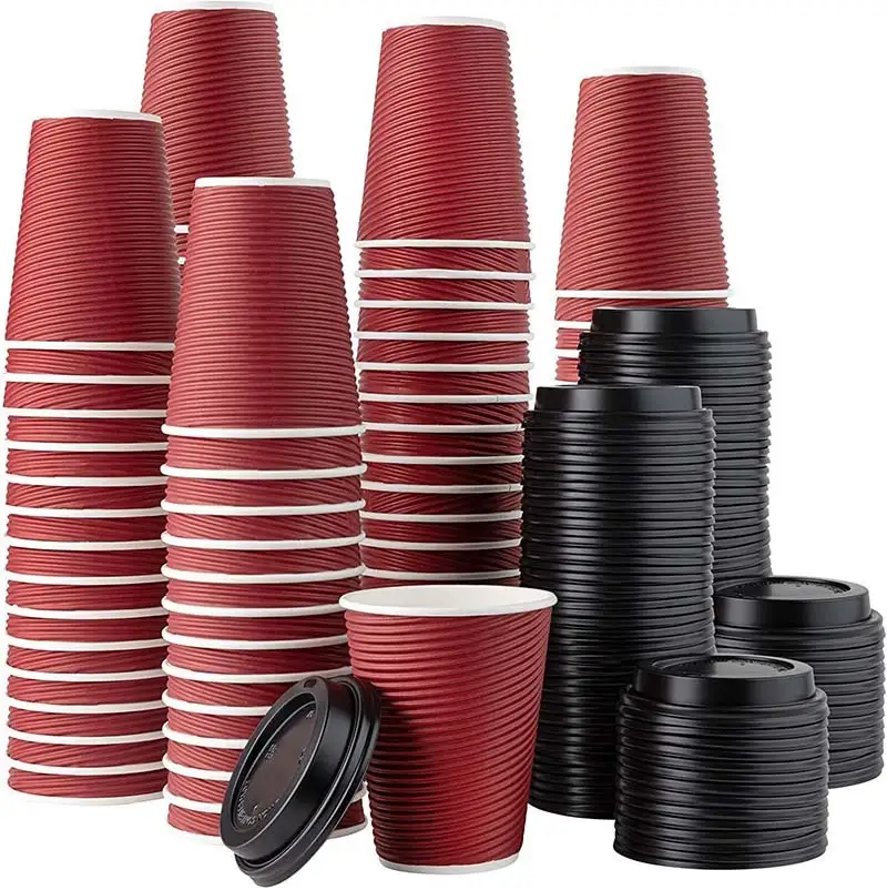 Uchampak - Ripple Wall weggooibare papierkoffiekoppies vir kantoorpartytjies Warmdrankkoppies Dubbelmuurbeker 1
