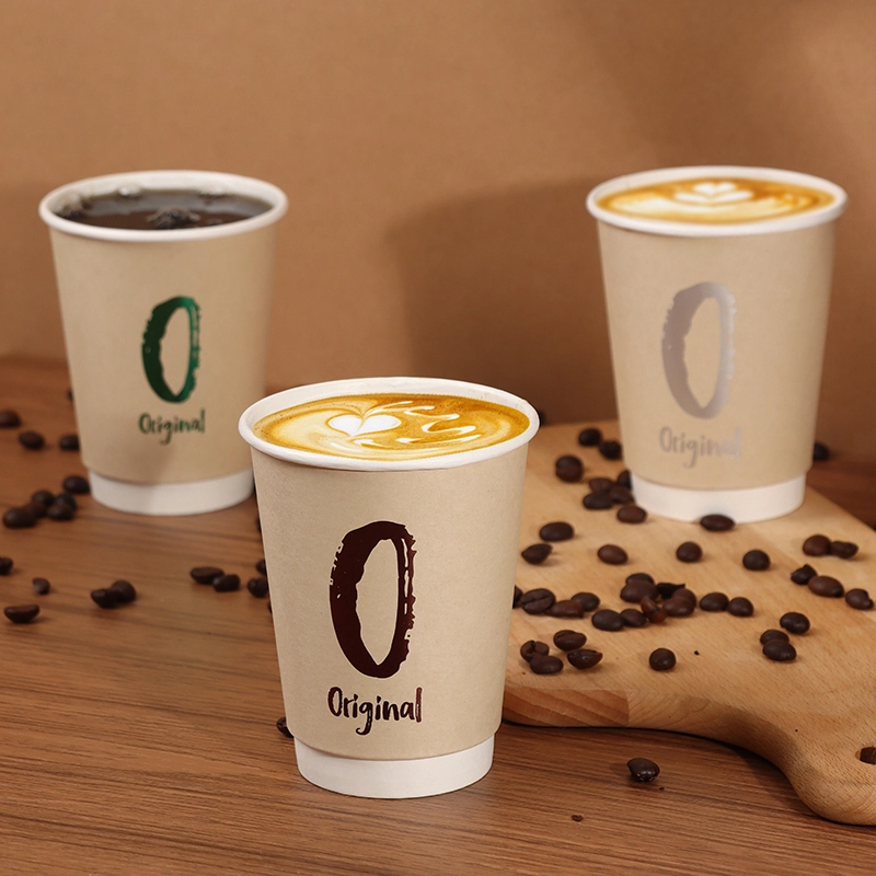 Uchampak - Hot Coffee Paper Cup Disposable Double Wall  Custom Logo 8oz 12oz Gsm Style Time Packaging Double wall cup 1