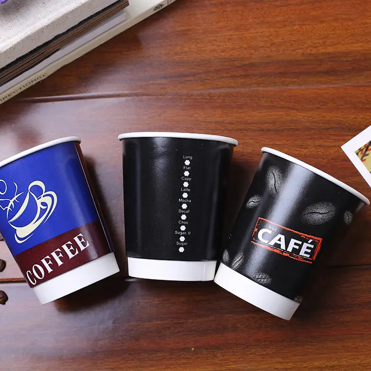 Uchampak - 8oz /12oz/16oz/22oz डबल वाल कस्टम लोगो मुद्रित क्राफ्ट डिस्पोजेबल पेपर कफी कप डबल वाल कप 1