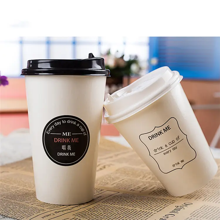 Uchampak- 생분해 성 8/12/16 Oz 음료 커피 컵 뚜껑이 달린 단일 벽 종이컵 단일 벽 컵 1