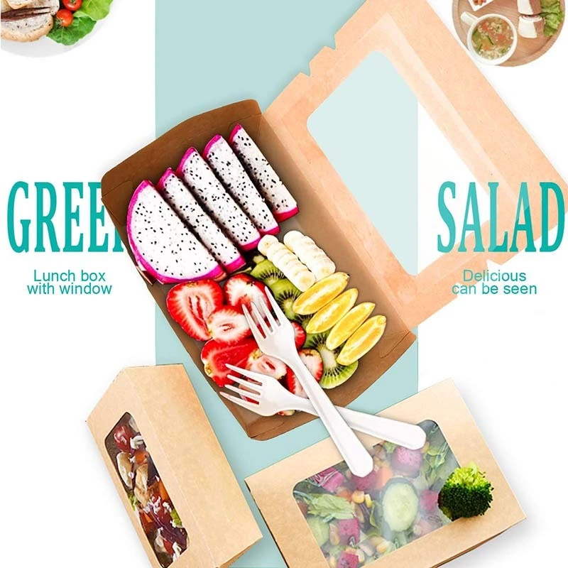 Uchampak - krabicový papír, ekologický a potravinářský papírový jednorázový svačinový box, sushi to go box Okno &amp; Skládací Pak 1