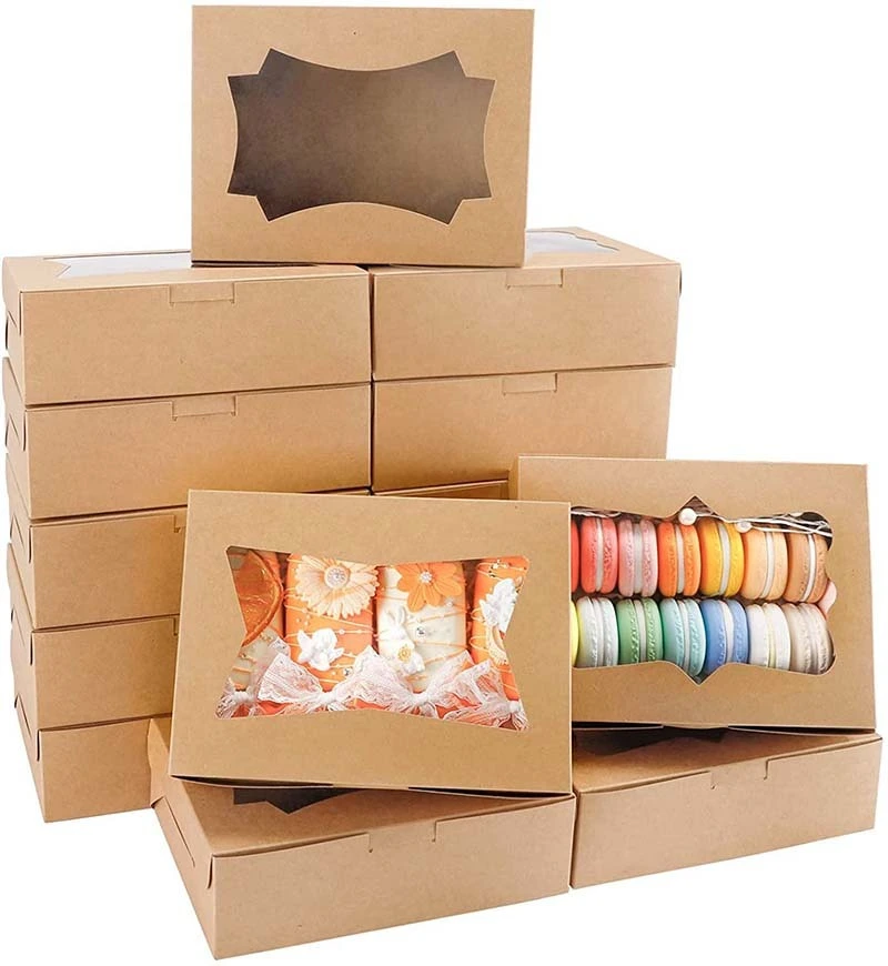 Uchampak- craft paper box for pies and biscuit boxes Disposable take away sushi to go box natural Window &amp; Foldable Pak 1