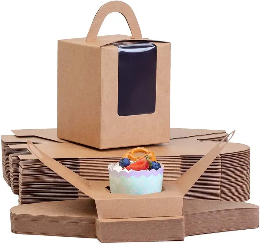 Uchampak - salade en lichte voeding Recyclebare papieren bakdoos natuurlijke wegwerpkoekjesdoos voor cake, sushi 1