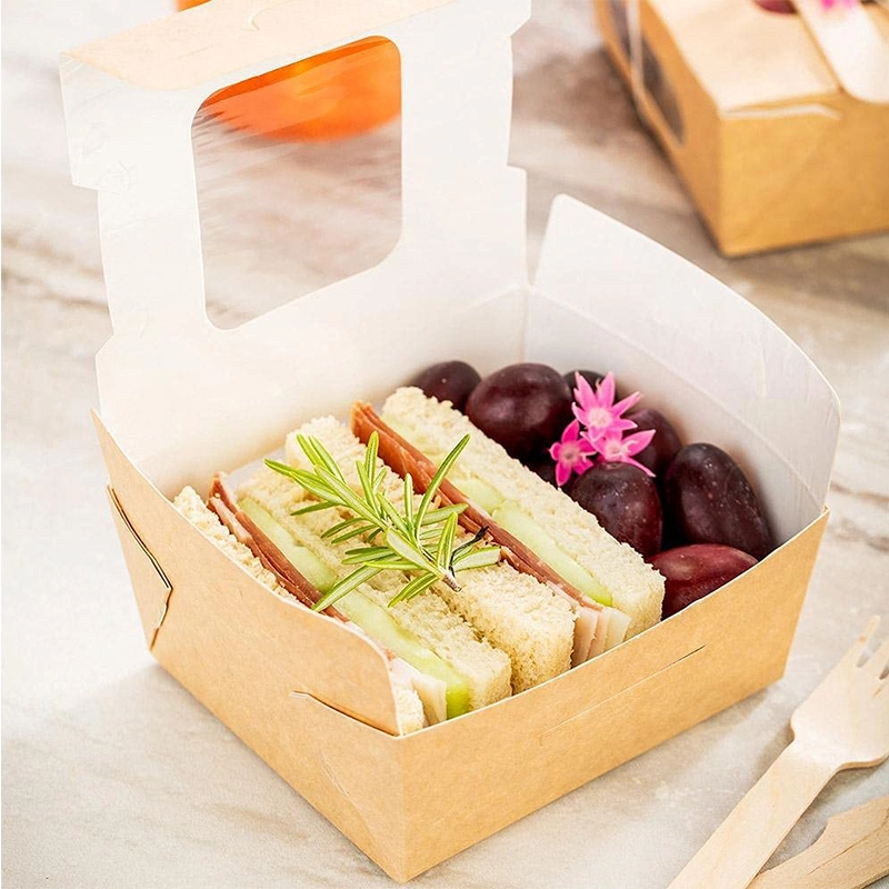 Uchampak-  Small Cake Box Kraft Paper Treat Boxes for Pastry, Cupcakes, Pie, Donuts Window &amp; Foldable Pak 1
