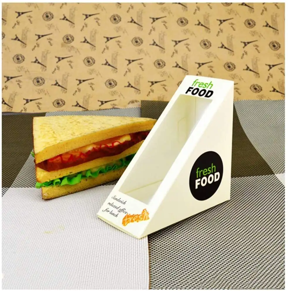 Uchampak - Disposable Paper Sandwich  Sandwich Wedge Box Takeaway Box Triangle Sandwich Box With Window 1