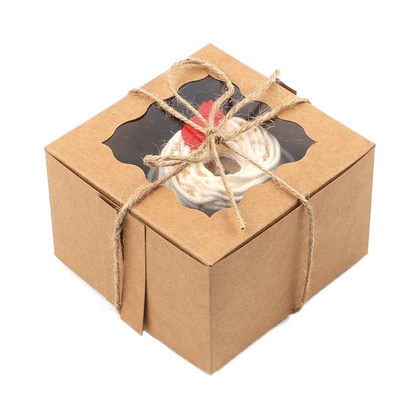 Uchampak - Party Box with Window Small Cake Box Kraft Paper Treat Boxes for Pastry, Cupcakes Window &amp; Foldable Pak 1