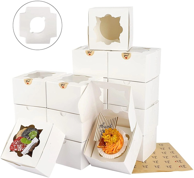 Uchampak- Window Small Cake Box Kraft Paper Boxes for Pastry, Cupcakes, Pie, Donuts Window &amp; Foldable Pak 1