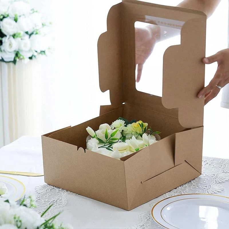 Uchampak - Bakery Boxes with Window Small Cake Box Kraft Paper Treat Boxes for Pastry, Cupcakes, Pie, Donuts2 1