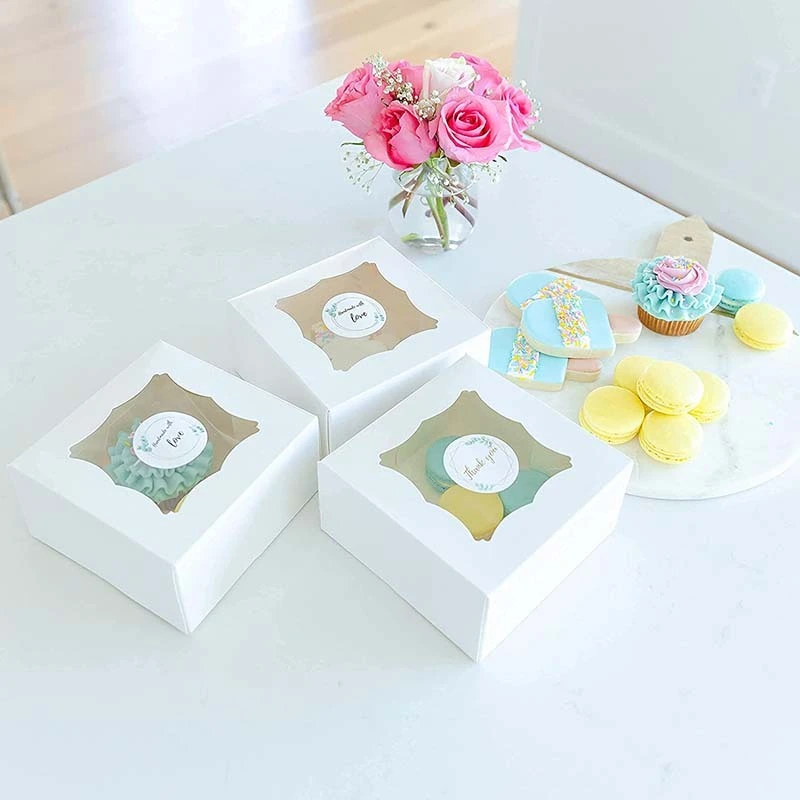 Uchampak -  Cake Box with Window Kraft Paper Boxes for Pastry, Cupcake, Pie, Donut Window &amp; Foldable Pak 1