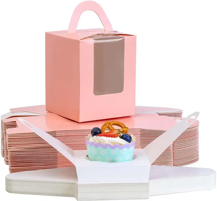 Uchampak - Foldable Bakery Boxes with Window Pastry Boxes for Cupcakes Candy Window &amp; Foldable Pak4 1
