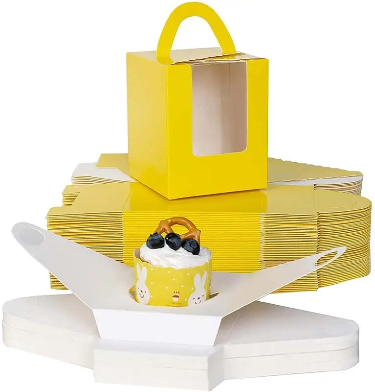Uchampak- Scatole da forno pieghevoli con finestra Scatole per pasticceria per cupcakes Finestra per caramelle &amp; Pacco pieghevole2 1