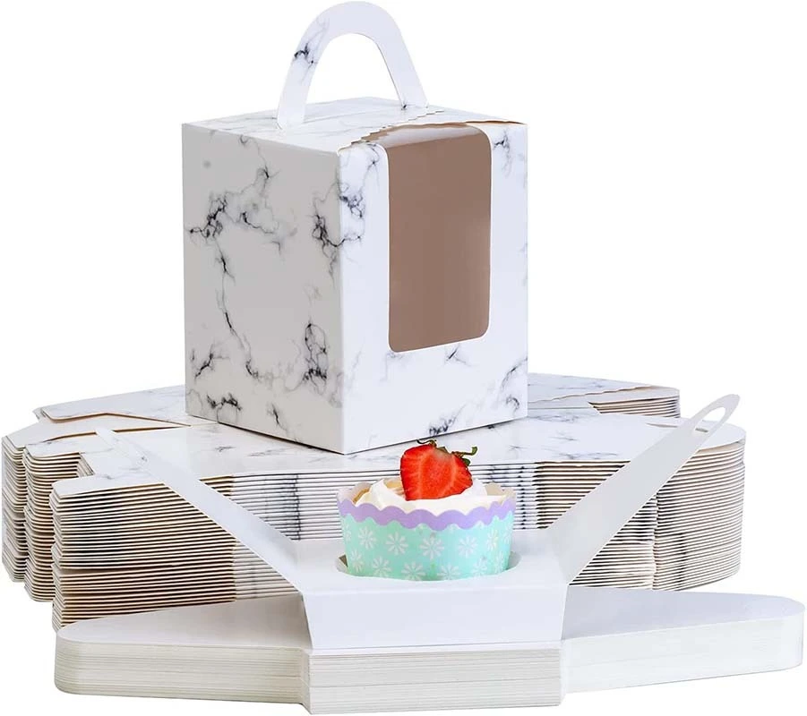 Uchampak - Foldable cake box space-saving cardboard with window, suitable for dessert and biscuit Cake box with window 1