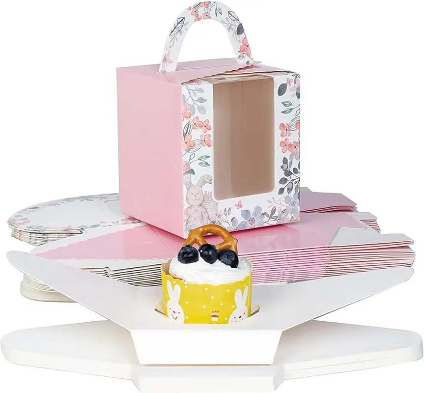 Uchampak - กล่องเบเกอรี่แบบพับได้พร้อมกล่องขนมหน้าต่างสำหรับคัพเค้กหน้าต่างขนม &amp; ปากพับ7 1