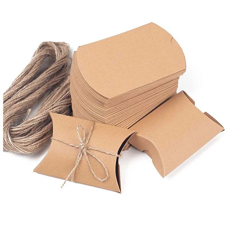 Uchampak- Kraft Pillow Boxes Gift Boxes, Mini Favor Boxes for Packaging Small Business Jewelry Window &amp; Foldable Pak 1