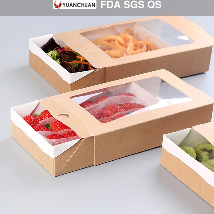 Uchampak - Biodegradable high quality waterproof paper fruit salad box Window &amp; Foldable Pak 1