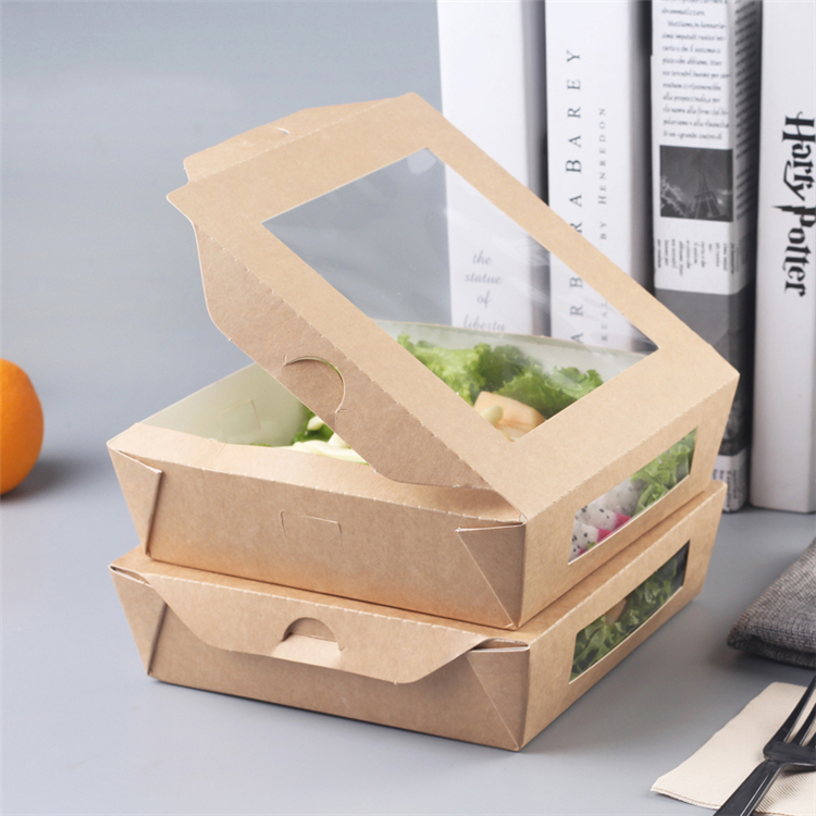 Uchampak - food grade disposable salad boxes paper food box packaging Window &amp; Foldable Pak 1