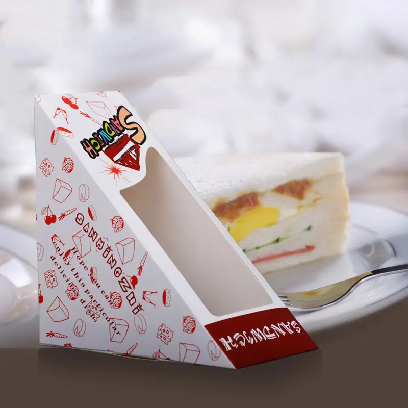 Uchampak - Oanpaste printe trijehoek sandwich papier ferpakking doaze mei finster Finster &amp; Opklapbare Pak 1