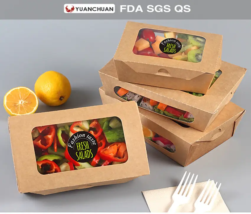 Uchampak – rūko nepraleidžianti popierinė vaisių salotų dėžutė Langas &amp; Sulankstomas pakelis 1