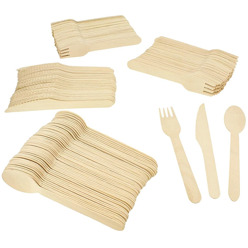 Uchampak- フォーク、スプーン、ナイフ、カトラリー、使い捨て食器 環境に優しいツリーフリーの木製銀製品の代替品 1