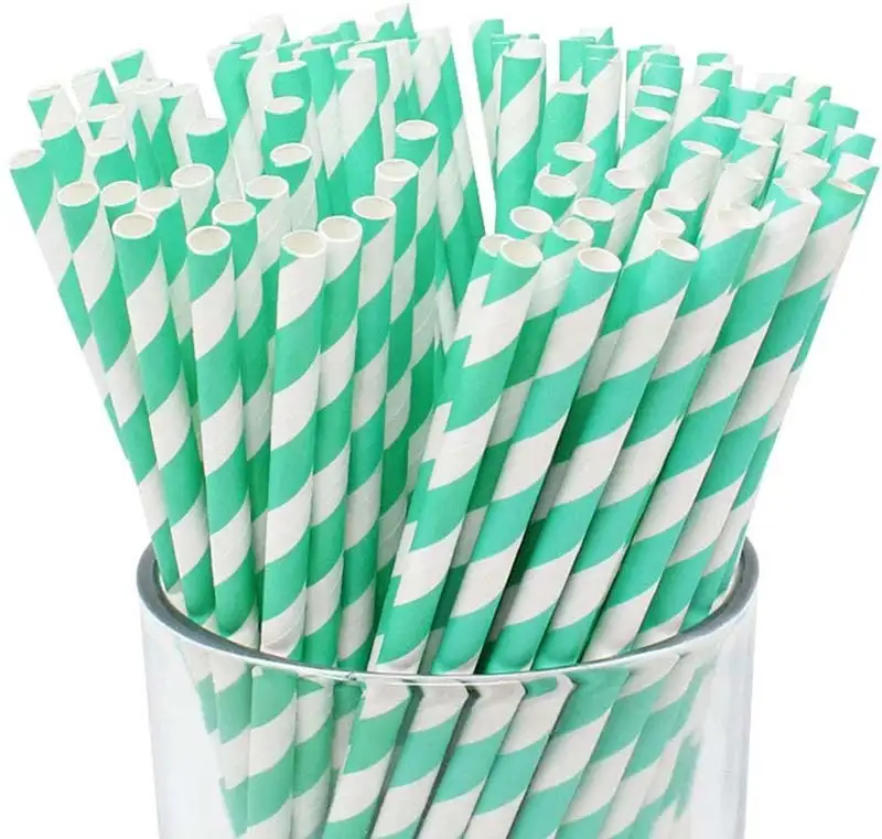 Uchampak - Biodegradable Paper Straws Bulk, Assorted Rainbow Colors Striped Drinking Straws for Juice, shakes 1
